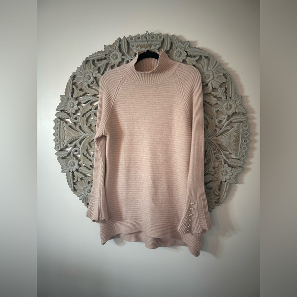 Melanie Lyne pearl accented cream/light pink sweater/ sweat dress size XLarge - Picture 3 of 7